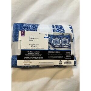 Mainstays Wedding Ring King Pillow Sham Bedding Bedroom Blue & White 20x40 - NWT